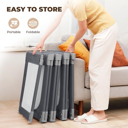 Dripex Small Foldable Baby Playpen, 49"x47" Small Space Play Yard for Travel - Portable Collapsible Play Pen for Babies, Indoor Outdoor Baby Fence, Grey - color: Grey, size: 49"×47" Foldable