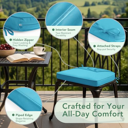 Outdoor Chair Cushions Set of 2: Waterproof & Fade Resistant Patio Furniture Cushions - 17 x 16 x 2 Inch Non Slip Round Corner Seat Cushion Pads with Removable Cover for Garden Yard Lawn, Teal - color: Teal, size: 17x16x2 Inch-2p