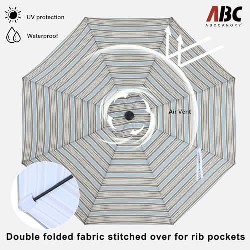 ABCCANOPY 10FT Patio Umbrella, Outdoor Waterproof Table Umbrella with Push Button Tilt and Crank, 8 Ribs UV Protection Pool Umbrella for Garden, Lawn, Deck & Backyard(Khaki Gray Stripes) - color: Khaki Gray Stripes, size: 10FT