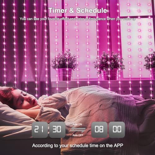 echosari Smart Curtain Lights 6.6 x 9.8Ft 16 Million Colors Changing 300 LED Fairy Curtain Lights DIY Functions with Remote APP Hanging Light for Patio Bedroom Decor - color: Smart RGB, size: 9.8Ft x 9.8Ft