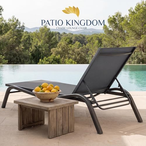 Adjustable Patio Chaise Lounge Chair, Outdoor Pool Lounger for Sunbathing & Tanning, All-Weather Textilene Sun Bed for Beach, Porch & Deck, Rust-Proof Aluminum Frame, Black - color: Black, size: 1 Piece