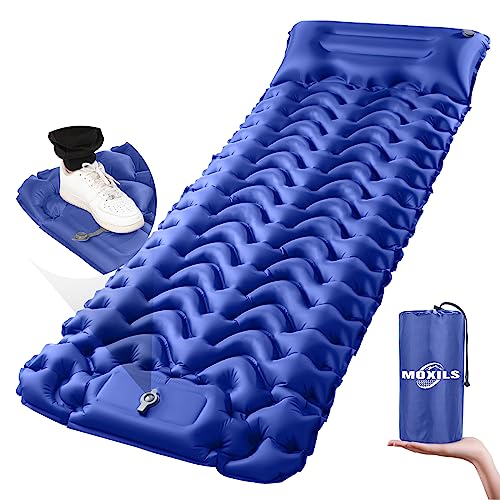 MOXILS Sleeping Pad, Ultralight Inflatable Sleeping Pad for Camping, Built-in Pump, Ultimate for Camping, Hiking, Airpad, Carry Bag, Repair Kit, Compact & Lightweight Air Mattress(Blue) - color: Blue
