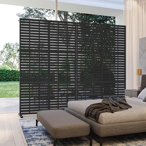 Metal Privacy Screen Outdoor with Stand, 6 ft Tall Decorative Privacy Fence Featuring Simple Assembly, Freestanding Fence Panels & Portable Divider Screens for Patio, Balcony, Garden, Backyard - color: Black&louvered, size: 72"H x 46.2"D