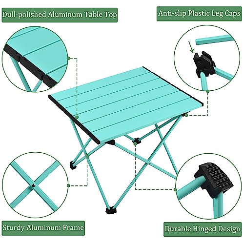 Grope Camping Table with Aluminum Table Top, Folding Beach Table Easy to Carry, Prefect for Outdoor, Picnic, BBQ, Cooking, Festival, Beach, Home (Sky Blue-S) - color: Sky Blue, size: Small