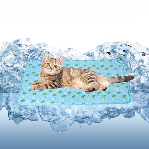 DELIFUR Cat Cooling Mat- Pet Cooling Mat Outdoor for Dogs Self Cooling Pad for Kitten Cat Puppy Machine Washable (Small, Blue Ice) - color: Blue Ice, size: S: 19.5" x 15.5"