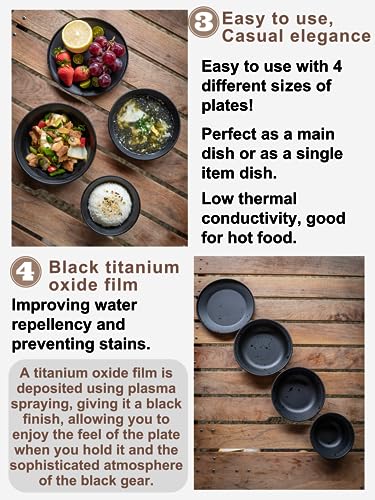 CAMPINGMOON Camping Tableware Set Stainless Steel Camping Plates Bowl Stackable Outdoor Dinnerware Canvas Carry Case Camping Hiking Picnic - color: Black (titanium oxide coating)