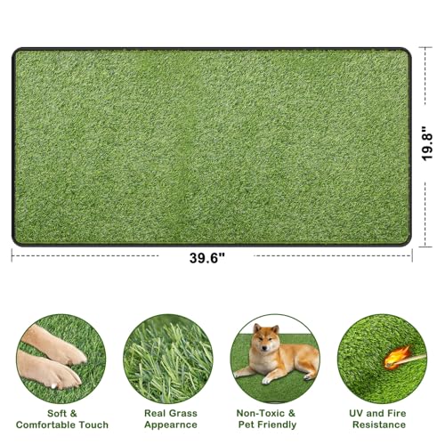 Artificial Grass for Dogs Potty, Reusable Pet Training Mat for Home and Travel, Washable Hemmed Edge Grass Pee Pad with Drainage Holes, Easy to Clean (19.8"x39.6") - size: 19.8"x39.6"