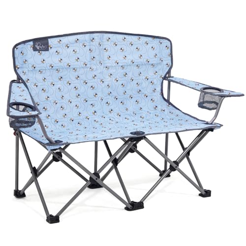 Busy Bee Oversized Kids Camping Chair with Cup Holder, High Back Toddler Chair Kids Folding Chair, Perfect for Beach & Outdoor, Supports 150 Lbs. - color: Print Bee Blue, style: Double Chair