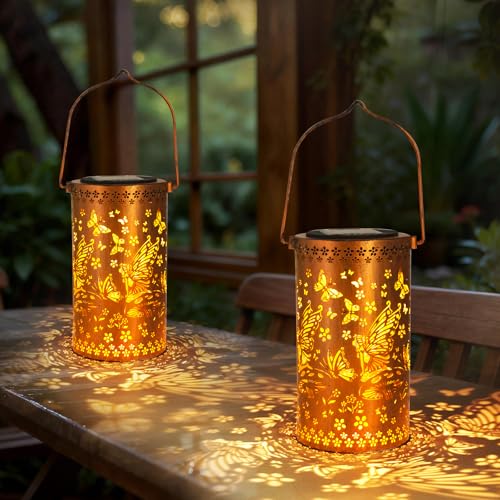 DIBIEECN Mothers Day Gifts for Mom, Birthday Gifts Grandma Ladies Solar Lanterns Outdoor Hanging Hollowed-Out Metal Waterproof LED Garden Decor Outside for Patio Yard Porch, Fairy, 1 Pack - style: Fairy