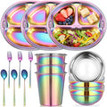 Tioncy 15 Pcs Stainless Steel Kids Dinner Set, 3 Bowls, 3 Balanced Bites Divided Plates, 3 Cups, 3 Spoons and 3 Forks, Stainless Steel Lunch Plates Dinnerware Set for Kids Toddlers(Monkey) - style: Monkey