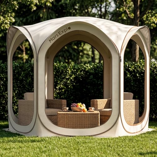 10X10FT Pop-Up Screen House Tent, Portable Instant Screen Room Canopy with Mesh Doors and Carry Bag for Patio Backyard Deck Camping Outdoor, Pop up Gazebo, Popup Canopy Tent, Beige - color: Beige, size: 10x10 FT