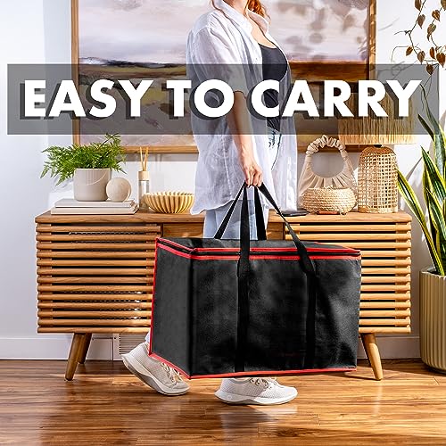 Carrywell (Not Made In China) Insulated Food Delivery Bags, XXXL Pizza Delivery and Reusable Warming Bag For Catering, Thermal Insulation Tote for Hot and Cold Food, Doordash - color: Black With Red Trim, size: 1 pack, style: Xxxl Insulated
