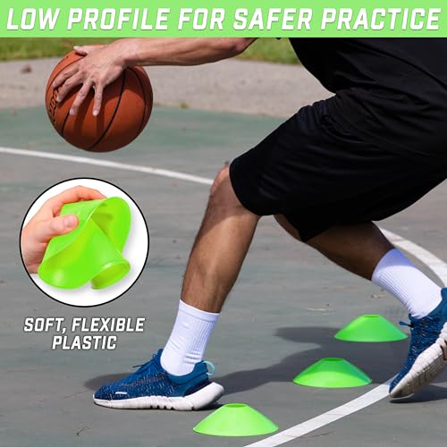 GoSports Premium Sports Cones for Agility Training and Drills - 20 Pack with Tote - Orange, Green, Pink, Yellow, or Red - color: Green