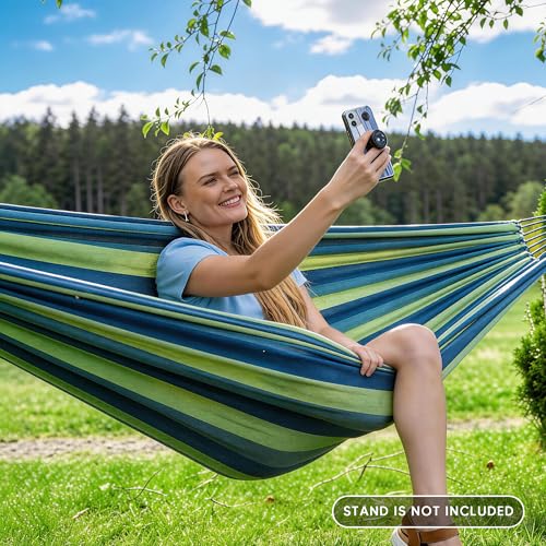 SUNCREAT Portable Tree Hammock, Double Hammocks 2 Person with Outer Bag, Blue Stripe - color: Blue & Green, size: X-Large
