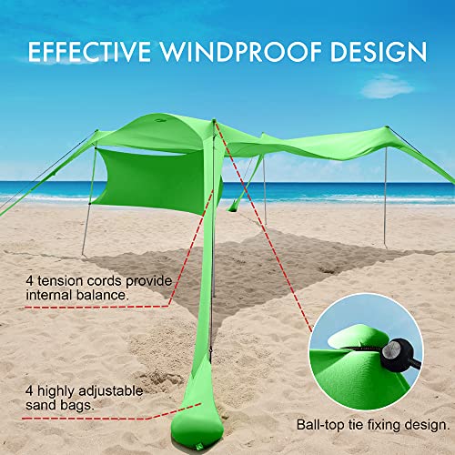 Beach Canopy Tent Shade with Sidewalls 10x10FT, 6.6FT Tall, UPF50+ Sun Shelter, Windproof & Water Resistant, Includes Guylines Sand Shovel Stability Poles, Easy Up for Beach Outdoor Camping Backyard - color: Green