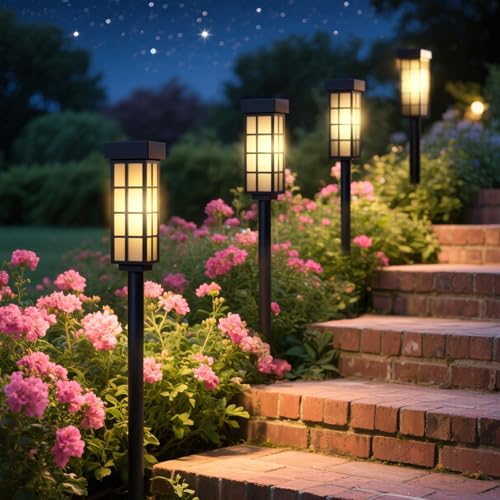 PASAMIC Solar Pathway Lights Outdoor, 24 Inch Tall Solar Landscape Lights, IP65 Waterproof Outdoor Lights, Warm White LED Solar Garden Lights for Yard Patio Lawn Driveway Walkway Path Lighting - color: Black（Acrylic）