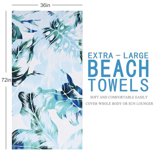 Oversized Terry Beach Towel 36 x 72 in Soft Extra Large XL Big Pool Swimming Towels for Adults Clearance Blanket Travel Essentials Cruise Accessories Must Haves Vacation Stuff Lounge Chair Cover Palm - color: Plam Green