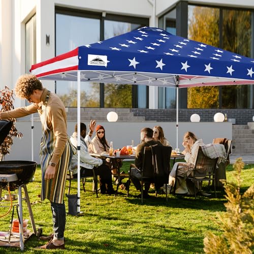 EAGLE PEAK Pop Up Canopy Tent with Wheeled Carry Bag, 8 Stakes, 4 Ropes, 4 Weight Bags, Easy Set Up Tent Canopy, 12x12 ft, 144sqft of Shade, American Flag - color: American Flag, size: 12x12