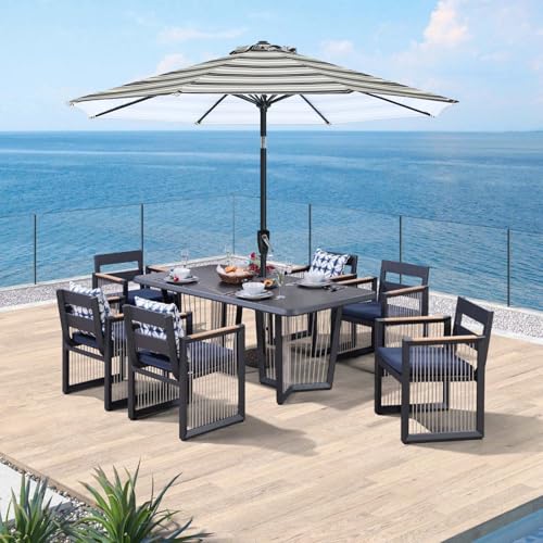 ABCCANOPY 10FT Patio Umbrella, Outdoor Waterproof Table Umbrella with Push Button Tilt and Crank, 8 Ribs UV Protection Pool Umbrella for Garden, Lawn, Deck & Backyard(Dark Blue Stripes) - color: Dark Blue Stripes, size: 10FT