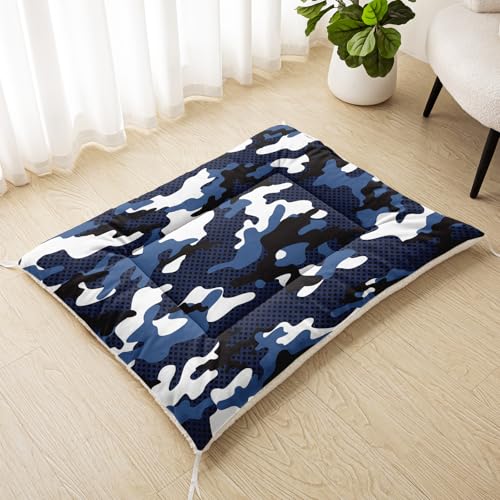 Nttopship Dog Cat Bed Mat Ultra Soft Fluffy Pet Bed Washable Fashion Dog Crate Beds Comfy Comfy Pet Sleeping Pad Suitable for Pet Raised Bed(30"x26",Blue Black Camo) - color: Blue Black Camo, size: Medium