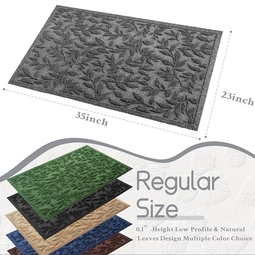Grey Leaves Outdoor Indoor Entrance Doormats, Absorbent Durable Heavy Duty Welcome Front Door Mat,Thick Natural Rubber Back,Easy Clean Entryway Mat 23x35 Inch, Low Profile - color: Leaves-grey, size: 1'11" x 2'11" (Rectangular)