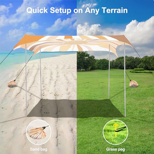 Beach Tent, UPF 50+ Beach Canopy Sun Shade, Portable 10×10 FT Large Pop-Up Beach Tent Sun Shelter with Sand Anchors, Ground Pegs, Easy Setup for Beach, Camping, Park, and Backyard Fun - Sunflower - color: Sunburst