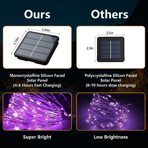 Selarlyt 2-Pack 200 LED Solar Fairy Lights Outdoor, Upgraded Oversize Lamp Beads & Super Bright Solar String Lights Outoor, 8 Modes Solar Lights for Garden Patio Decorations(Purple) - color: Purple
