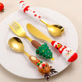 Christmas Utensil Set | Reusable Portable Cutlery Set | Stainless Steel Knife Fork Spoons Gift Box | Includes Themed Utensils (Tree/Santa/Deer/Snowman) | Ideal Christmas Gift - color: Christmas Design-Gold