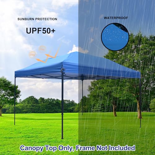 Joramoy 10×10 Canopy Replacement Top Only, Waterproof Pop Up Canopy Tent Top Cover with Ropes, Instant Canopy Top Sunshade Sliver Coated for Outdoor Garden Patio Camping (Blue) - color: Silver-coated Blue, size: 118"×118" Top Only(301×301cm）