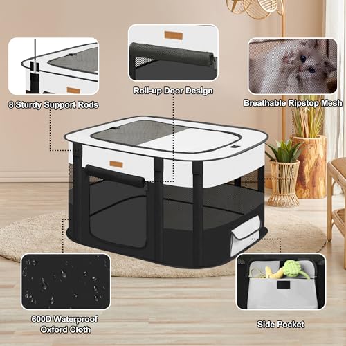 Dog Playpen - Foldable Cat Play Pens for Pubby, Kitten, Rabbit, Portable Pet Tent with Carring Bag for Indoor/Outdoor Travel Camping Black X-Large - color: Black, style: X-Large