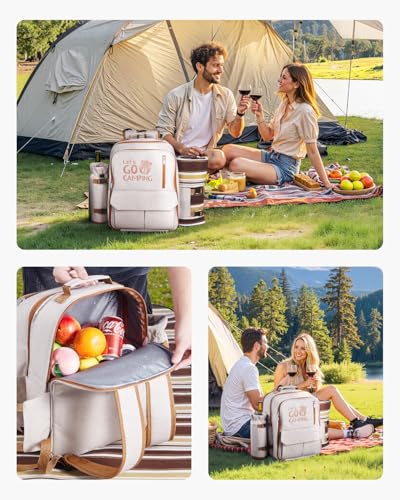 VEVOR Picnic Backpack, Beach Picnic Backpack Bag for 4 Person with Insulated Cooler Compartment, Detachable Bottle/Wine Holder, Lightweight Blanket, Plates & Cutlery Set for Outdoor, Hiking, Camping - size: single layer for 4 & gray