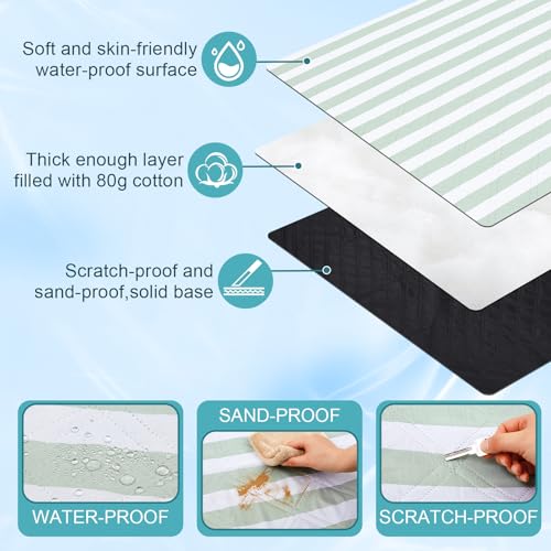 80" x 100" Extra Large Picnic Blankets Beach Mat Sandproof Waterproof Foldable Oxford Blanket Beach Mat Picnic Stuff for Family Camping Hiking Party Park Grass(Green and White,Stripe) - color: Green and White, style: Stripe
