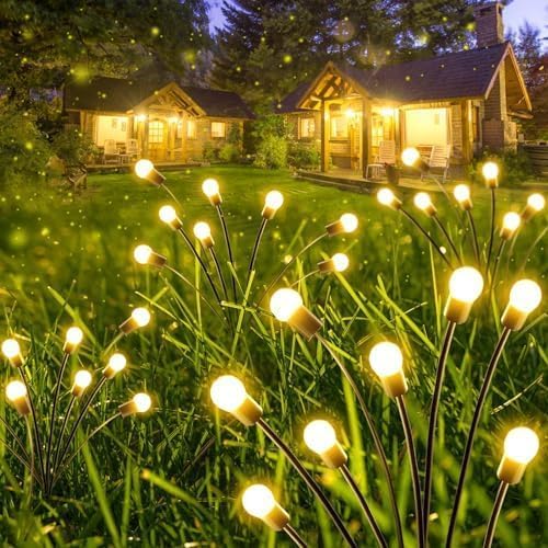 8-Pack Garden Solar Lights, 64 LED Solar Light Outdoor for Garden Decor, Waterproof Firefly Light Outdoor (Sway by Wind), Swaying Light for Outside Yard Pathway Landscape Decorations (Warm White) - color: Warm White, size: 8 Pack