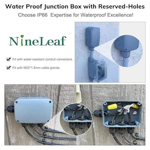 NineLeaf Outdoor Junction Box,IP66 Weatherproof Electrical Project Boxes PVC/ABS Plastic Enclosure Box Universal Watertight 4.9 x 3.3 x 2.3 inch (125x86x62mm), with 4PK 20mm Cable Gland Grey(10 Sets) - color: 10PK, size: Medium+4*M20