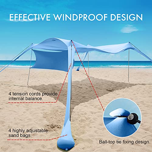 Beach Canopy Tent Shade with Sidewalls 10x10FT, 6.6FT Tall, UPF50+ Sun Shelter, Windproof & Water Resistant, Includes Guylines Sand Shovel Stability Poles, Easy Up for Beach Outdoor Camping Backyard - color: Blue