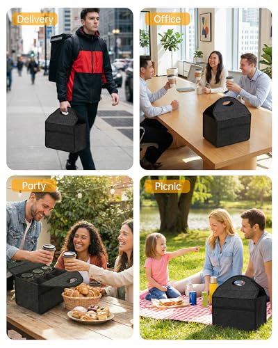 6 Cup Drink Carrier with Handle, Portable Felt Reusable Cup Holder for Hot & Cold Drinks, Coffee Carrier for Delivery, Takeout, Picnics, Parties - size: 6 Cup