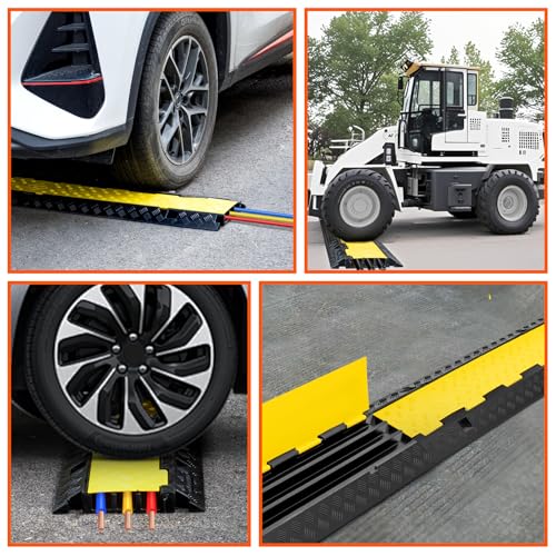 3 Channel 2 Pack Cable Protector Ramp Traffic Wire and Hose Ramp Cord Cover Heavy Duty Channels 44,000 lbs Load Capacity Cable Wire Ramps Speed Bump Driveway Cable Protective Cover - size: 3 Channel 2 Pack