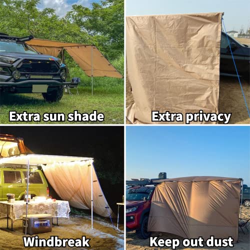 DANCHEL OUTDOOR Waterproof Car Awning Side Wall, Sun Shade Windbreak & Privacy Extension Lateral Tarp for Roof Rack Awning Overland Accessories(Khaki, 8.2ftx6.5ft) - color: Khaki, size: 8.2x6.5ft