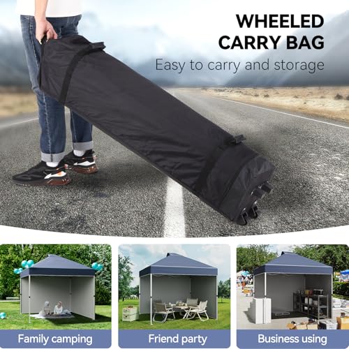 10 x 10 Pop Up Canopy, All Season Instant Canopy with 2 Sidewalls and Vented Roof, Portable Party Tent with Wheeled Carry Bag and Sandbag for Camping, Picnic, Party, Navy Blue - color: Navy Blue, size: 2 Side Walls