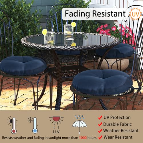 Magpie Fabrics Outdoor 15"x15"x4" Round Bistro Seat Cushions with Ties Set of 2, Tufted Waterproof Patio Floor Chair Pads for Home Garden Balcony Kitchen Office Porch, Navy - color: Blue Navy