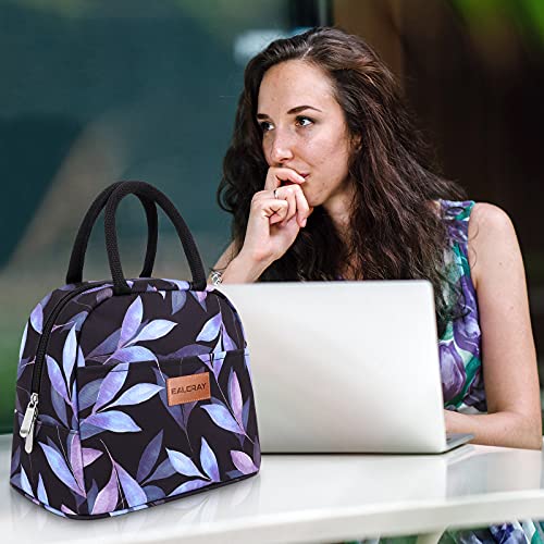 BALORAY Lunch Bag for Women Men Insulated Lunch Box for Adult Reusable Lunch Tote Bag for Work, Picnic or Travel (Blue Leaves) - color: Blue Leaves, size: M