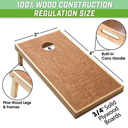 GoSports 4 ft x 2 ft Commercial Grade Cornhole Boards Set - Natural Wood Cornhole Boards, Choose From Different Bean Bag Color Combinations