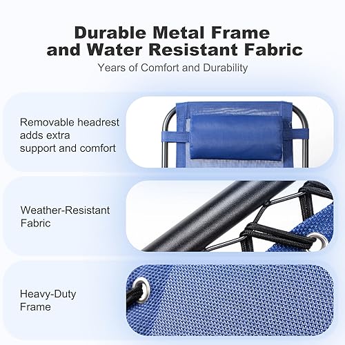 Nazhura Set of 2 Relaxing Recliners Patio Chairs Adjustable Steel Mesh Zero Gravity Lounge Chair Beach Chairs with Pillow and Cup Holder (Blue) - color: Blue
