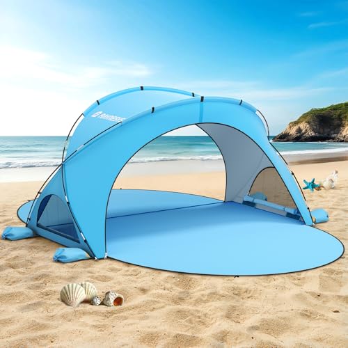 Raynesys Beach Tent Sun Shelter, Sun Shelter for 1-6 Person, Beach Shade Tent, Beaches Shade with 2 Zippered Doors, Portable Tents for Camping Fishing, Blue - color: Blue, size: For 6 Person