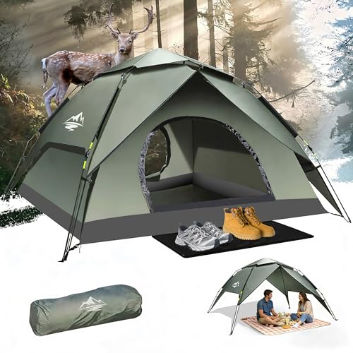 Camping Tent 2/3/4 Person Instant Pop Up Tents for Camping - 40s Automatic Easy Setup Tent with Rainfly, Double-Layer Waterproof & Windproof Instant Tents with Welcome Mat for Camping & Hiking - size: Green 2 Person