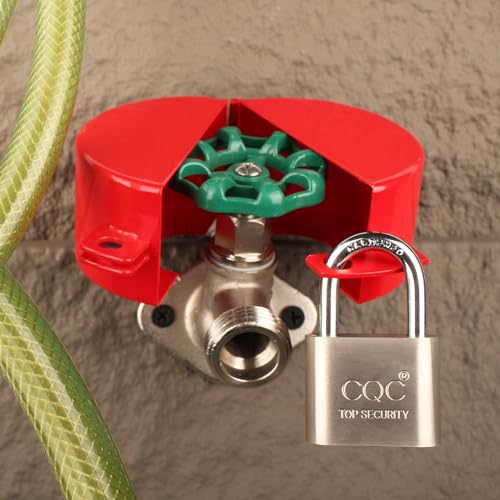 Outdoor Faucet Lock, Water Spigot Lock, Metallic Red with Padlock, Metal, Suitable for Garden Faucets, Hose Bib Lock, Water Hose, Hose Spigot, Prevent Water Theft, Child Proof - color: Red
