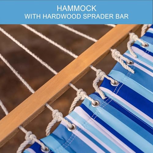 Lazy Daze Hammocks 12 FT Quilted Fabric Double Hammock with Spreader Bars and Detachable Pillow, 450lbs Weight Capacity - color: Mixed Blue Stripes