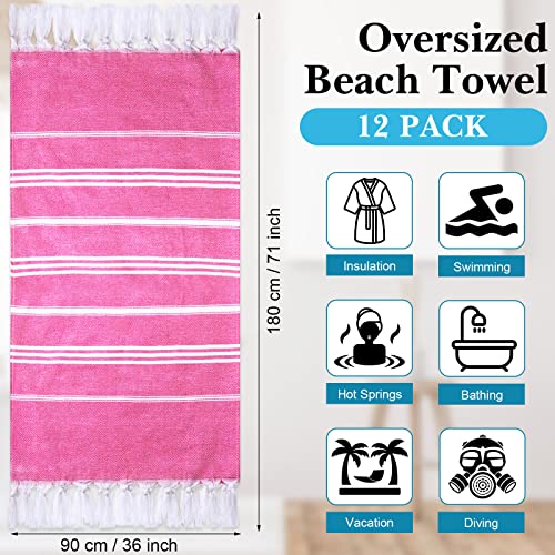 Mixweer 12 Pack Turkish Beach Towels Bulk Set 71"x 35" Quick Dry Lightweight Oversized Sand Free Beach Bath Towels for Adult Kids Travel Pool Camping Sauna