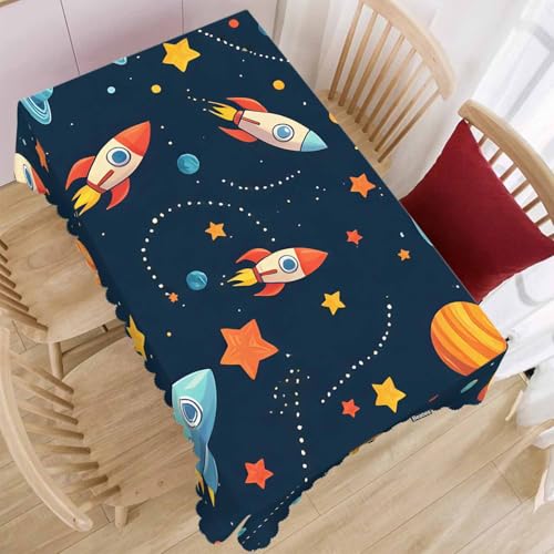 Table Cloth Galaxy Space, Cute Spacecraft Planet Solar System Farmhouse Tablecloth Soft Table Cover for Kitchen Dinning Tabletop Decoration, 52x70 Inch Fitted Tablecloth - color: Galaxy Space