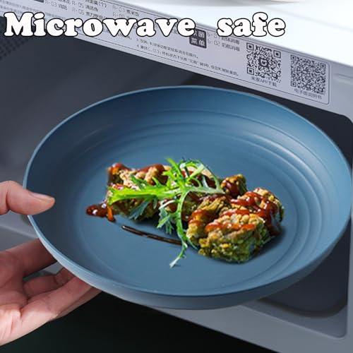 4 Pcs Wheat Straw Dinner Plates, 7.8 Inch Unbreakable Reusable Plastic Plates, Microwave & Dishwasher Safe, Lightweight Salad Dishes for Kitchen Camping, BPA Free (Dark Blue) - color: Dark Blue